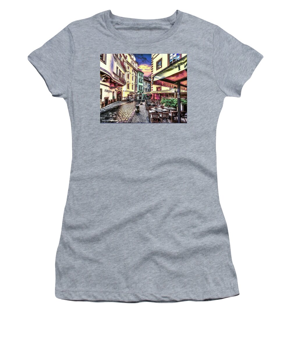 Europe Women's T-Shirt featuring the digital art Cobblestone Cafe by Norman Brule