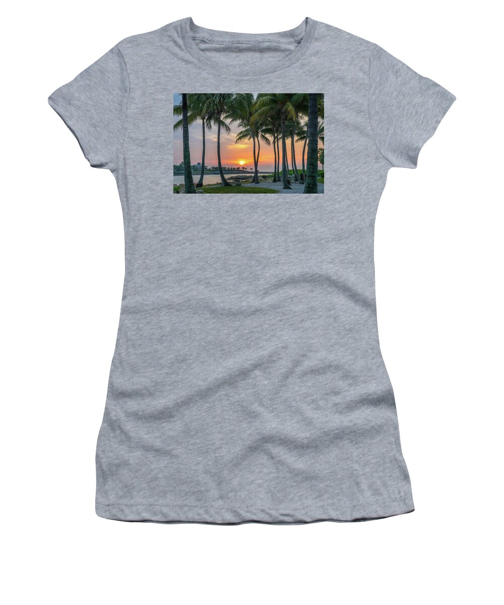 Florida Women's T-Shirt featuring the photograph Coconut Trees at Sunrise Dubois Park Jupiter Florida by Kim Seng