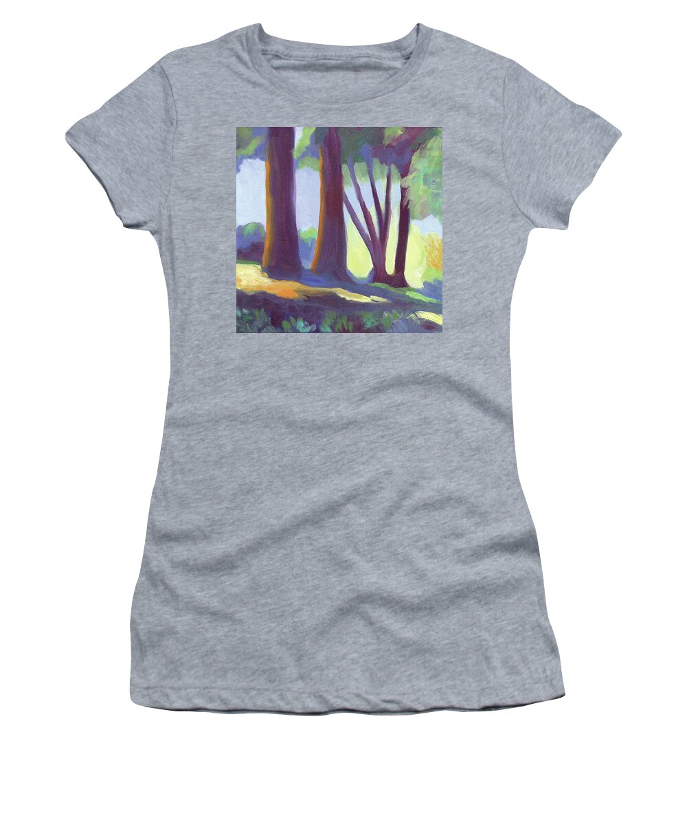 Codornices Women's T-Shirt featuring the painting Codornices Park by Linda Ruiz-Lozito