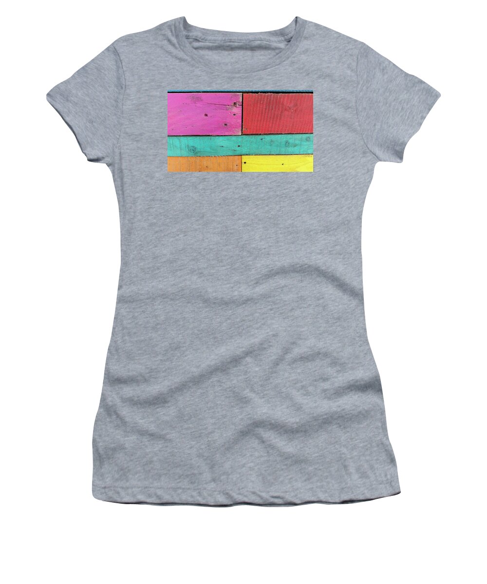 Colorful Boards Caribbean Pink Red Yellow Blue Orange Women's T-Shirt featuring the photograph Colorful Boards in the Caribbean by David Morehead