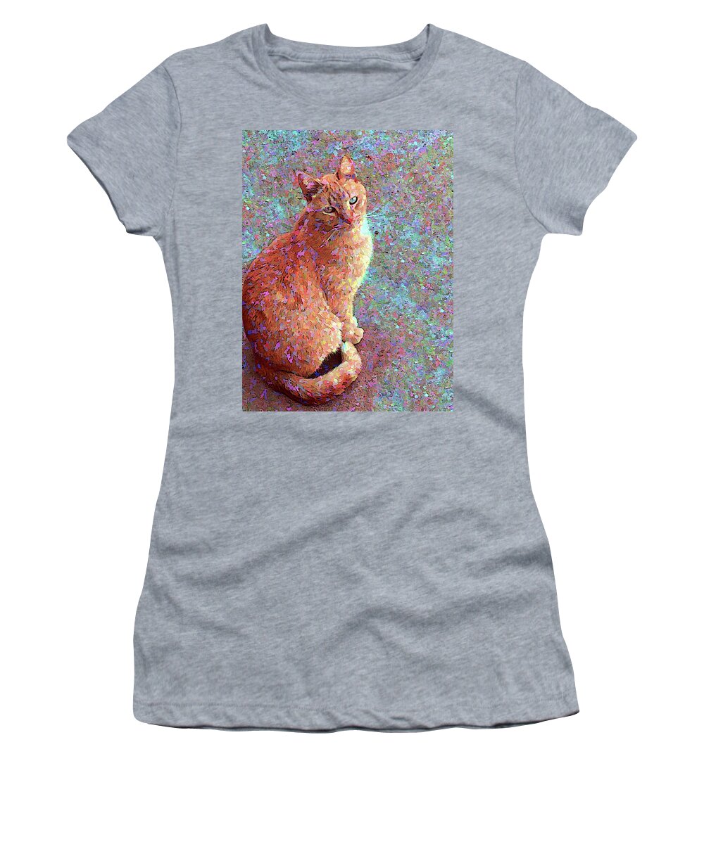 Colorful Women's T-Shirt featuring the mixed media Colorful Confetti Spotted Cat by Shelli Fitzpatrick