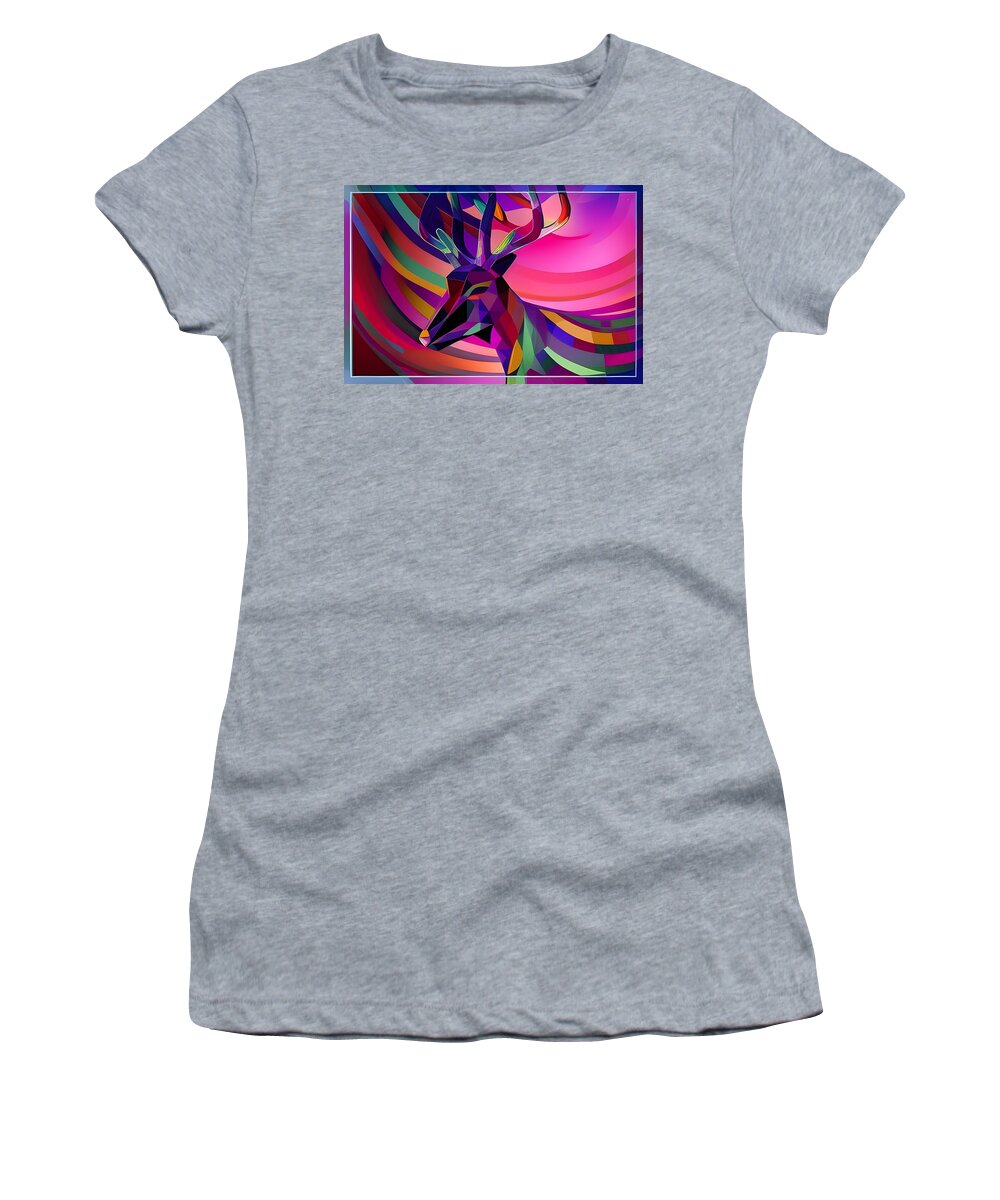 Digital Women's T-Shirt featuring the digital art Colorful Deer with Horns by Beverly Read
