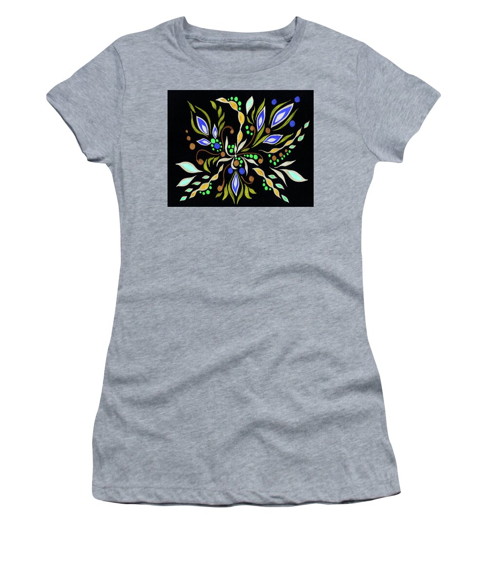 Floral Pattern Women's T-Shirt featuring the painting Colorful Floral Design With Leaves Berries Flowers Pattern II by Irina Sztukowski