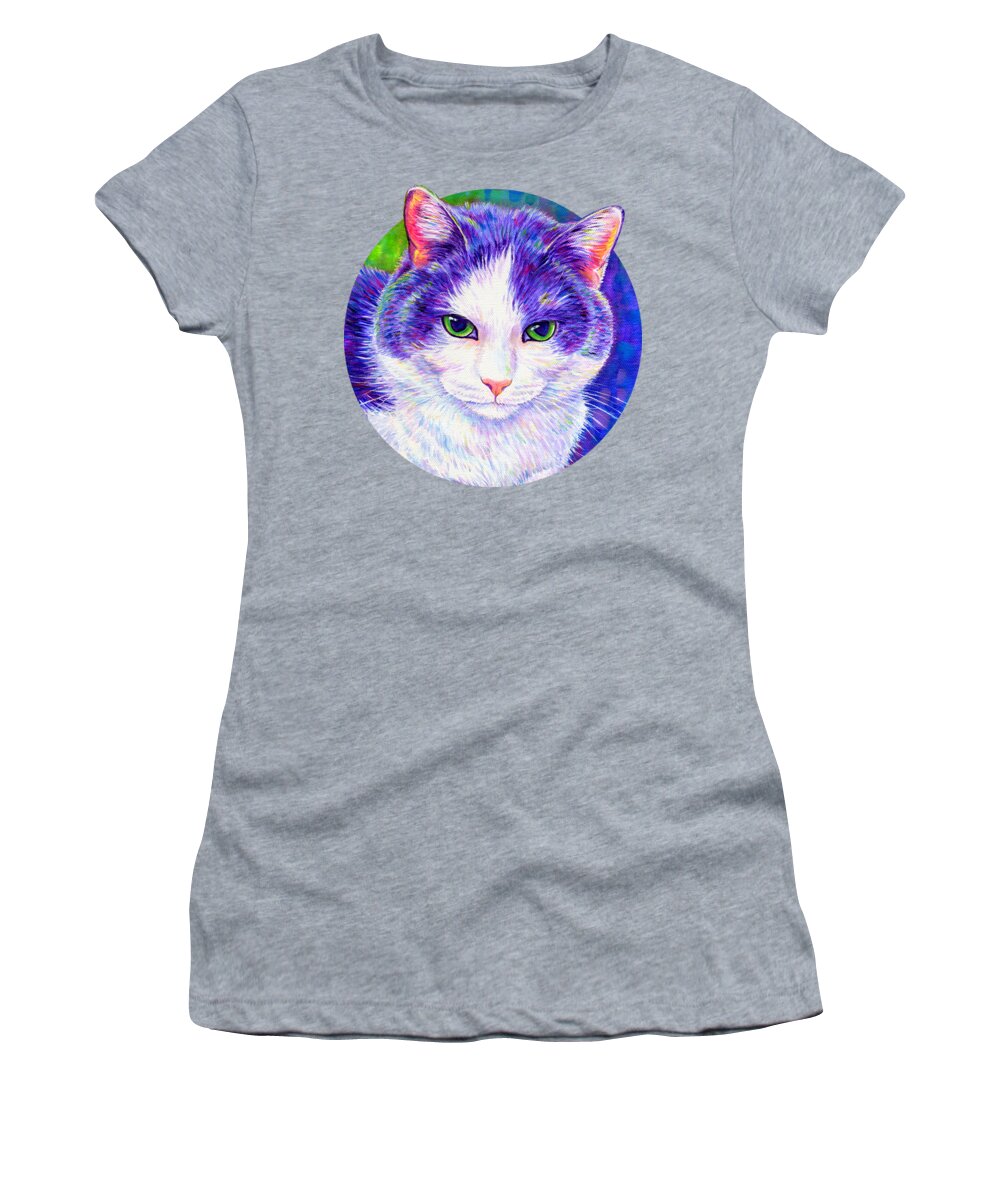 Cat Women's T-Shirt featuring the painting Purple Tuxedo Cat by Rebecca Wang
