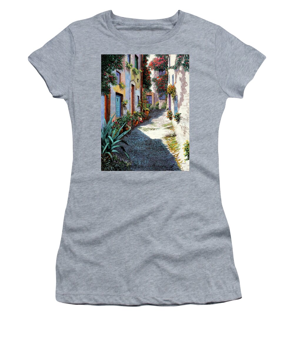 Italian Street Women's T-Shirt featuring the painting Colori Per Strada by Guido Borelli