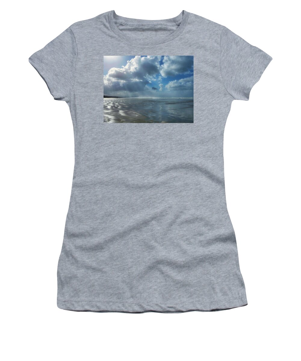 Tofino Women's T-Shirt featuring the photograph Combers Beach and Sunrays by Allan Van Gasbeck