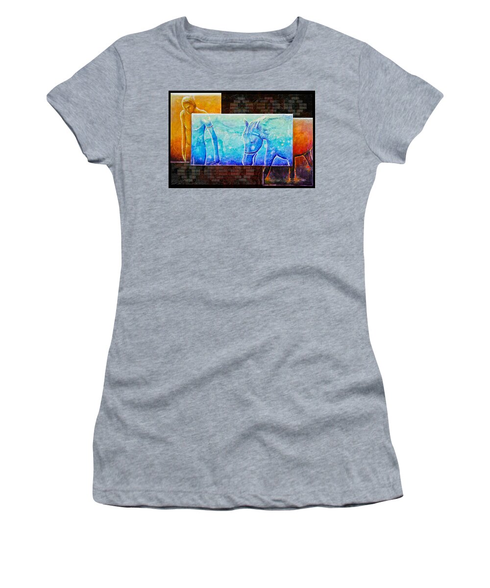 Horse Women's T-Shirt featuring the painting Companions on the Red Road by Kevin Chasing Wolf Hutchins