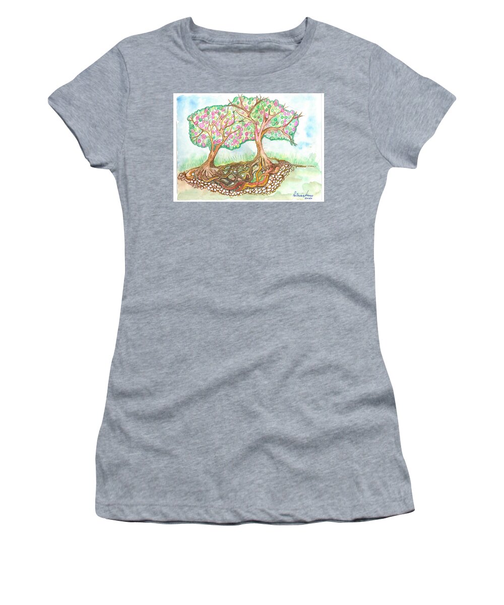 Roots Women's T-Shirt featuring the painting Connection by Patricia Arroyo