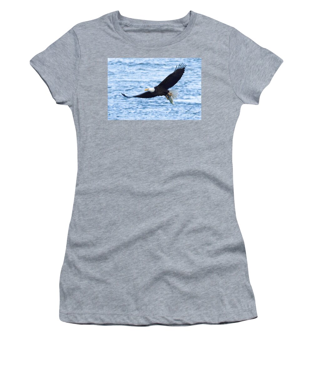 Conowingo Women's T-Shirt featuring the photograph Conowingo Eagle With A Fresh Catch by Adam Jewell