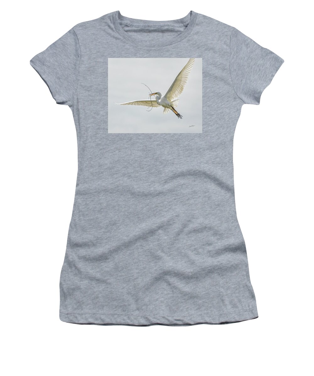 Great Egret Women's T-Shirt featuring the photograph Construction Flight by Jurgen Lorenzen