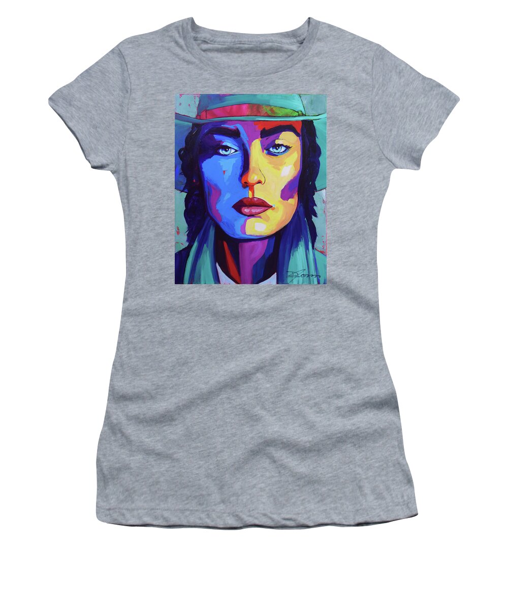 Woman With A Hat Women's T-Shirt featuring the painting Cool Gaze by D R Jones