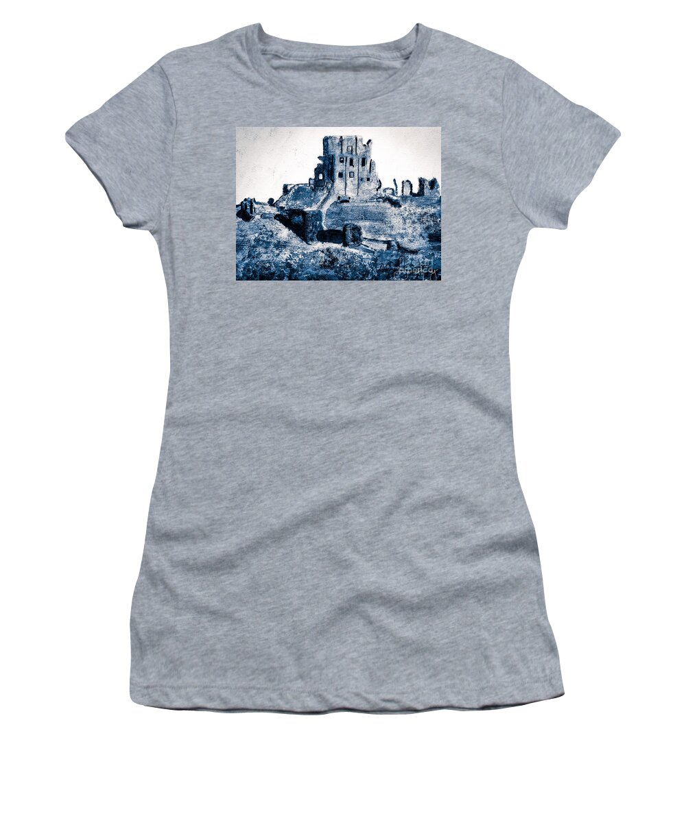 Corfe Castle Women's T-Shirt featuring the painting Corfe Castle by Denise Railey