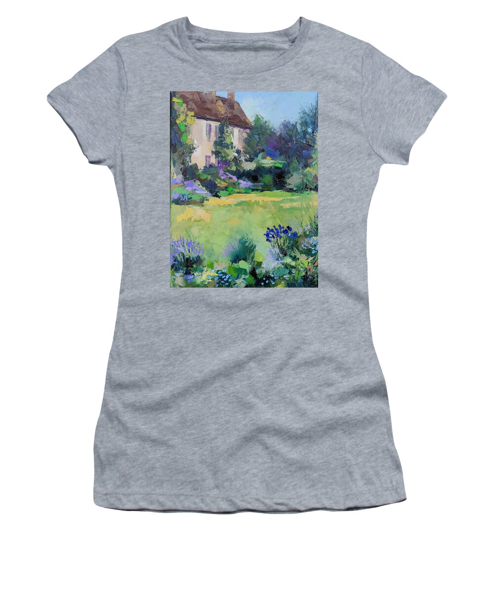 Oil On Canvas Women's T-Shirt featuring the painting Cottage in green vibe by Lorand Sipos