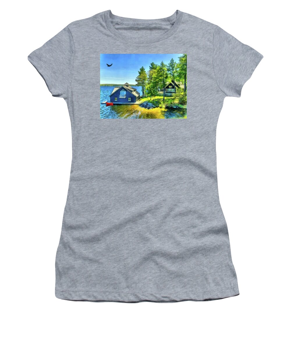 Cottage In The Woods Women's T-Shirt featuring the painting Cottage in the woods 3 by George Rossidis
