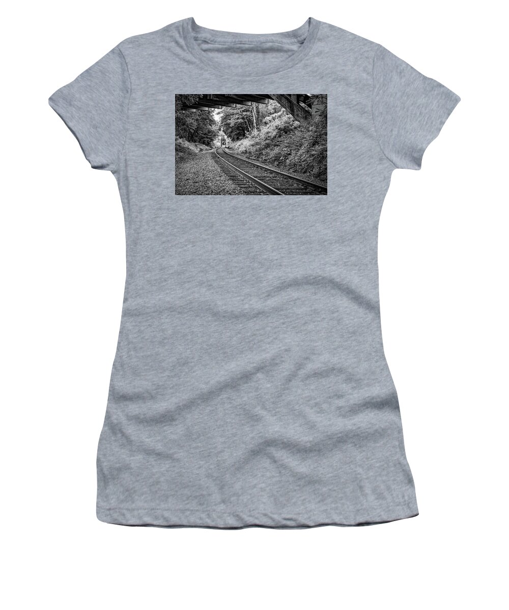 Cotter Tunnel Bridge Women's T-Shirt featuring the photograph Cotter Railway Tunnel - Black and White Edition by Gregory Ballos