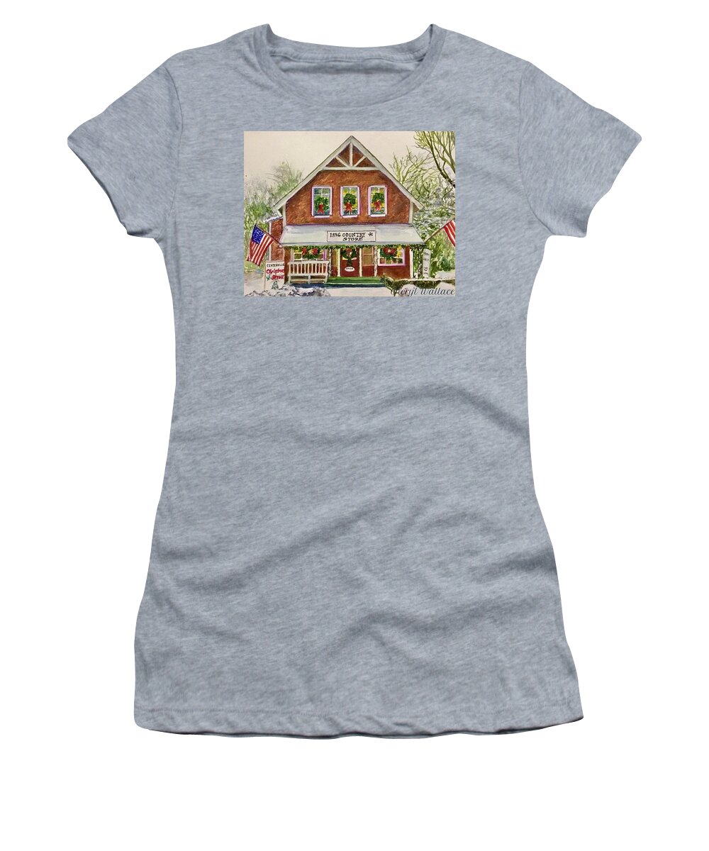 Centerville Women's T-Shirt featuring the painting Country Christmas by Cheryl Wallace