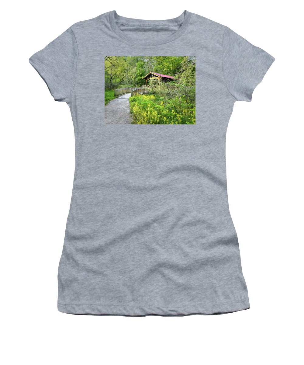 Carolina Women's T-Shirt featuring the photograph Covered Bridge along the River Walk by Debra and Dave Vanderlaan