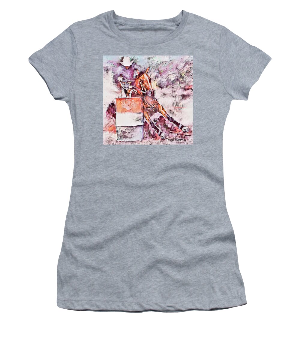 Barrel Horses Women's T-Shirt featuring the digital art Cracker Barrel by Kari Nanstad