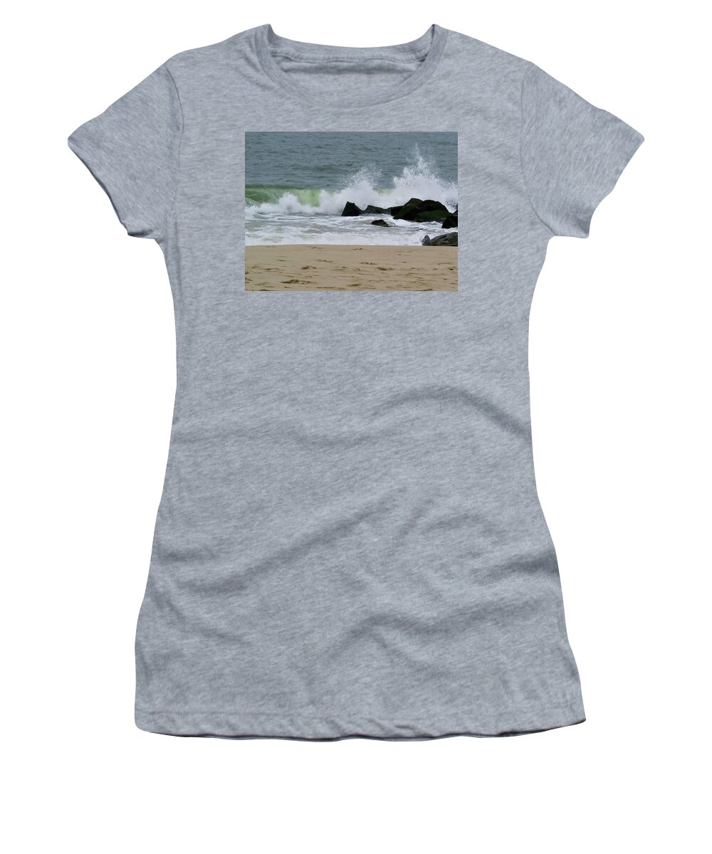 Waves Women's T-Shirt featuring the photograph Crashing Waves of the Atlantic Ocean in Cape May New Jersey by Linda Stern
