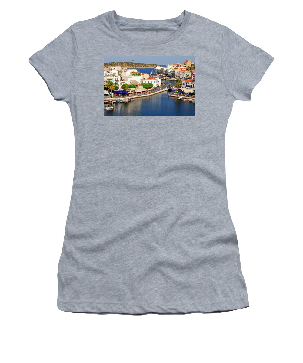 Greece Women's T-Shirt featuring the photograph Crete island, Greece, Agios Nicolaos town by Severija Kirilovaite