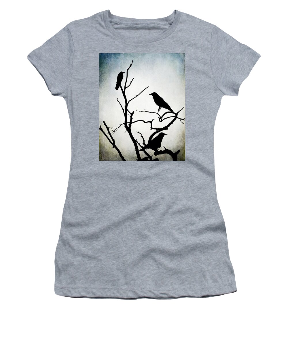 Bird Women's T-Shirt featuring the digital art Crow Birds on Trees Bird 90 by Lucie Dumas