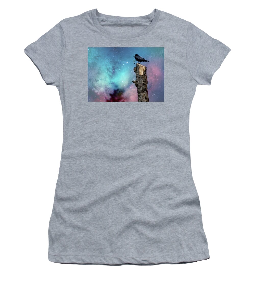Crow Women's T-Shirt featuring the photograph Crow on Tree Stump by Rebecca Cozart