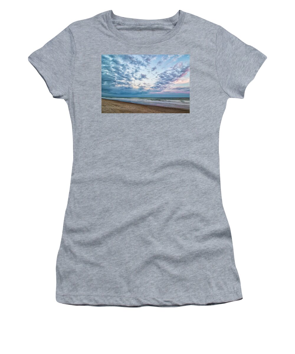 Sunset Women's T-Shirt featuring the photograph Crystal Coast Beach Sunset Over the Atlantic - North Carolina by Bob Decker
