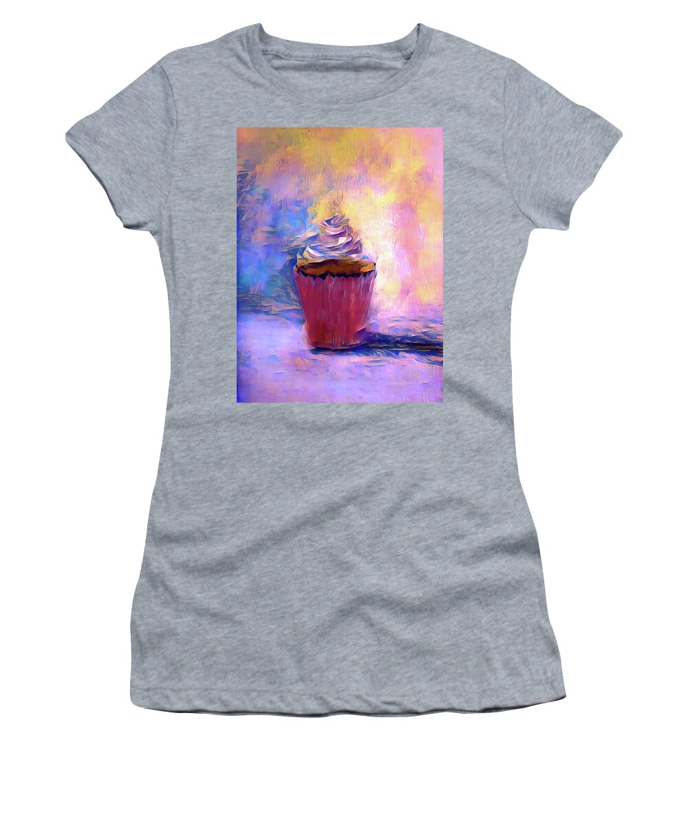 Cubism Women's T-Shirt featuring the painting Cubism Cupcake Decadence Watercolor Journal Painting by Lisa Kaiser