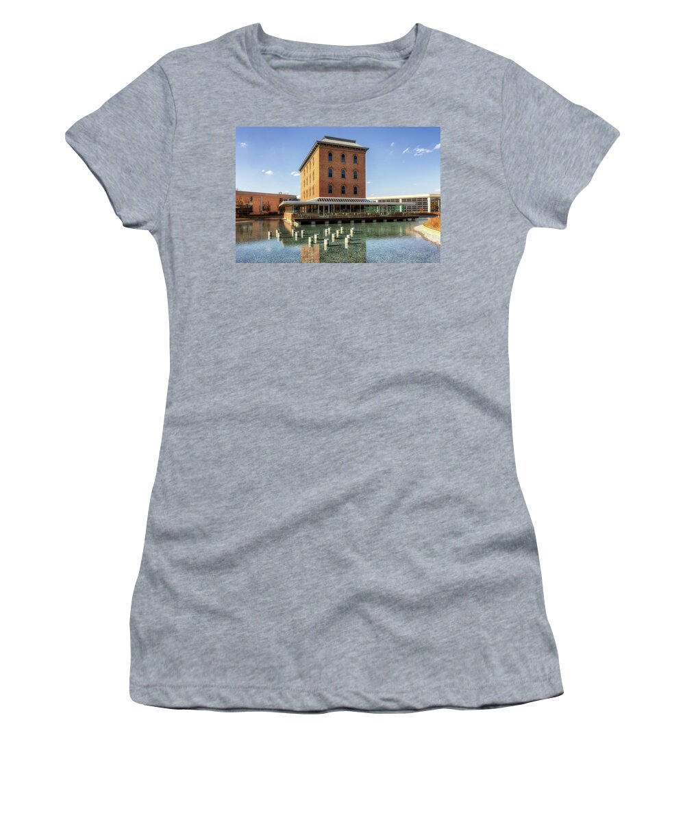 Cummins Women's T-Shirt featuring the photograph Cummins Cerealine Building - Columbus, Indiana by Susan Rissi Tregoning