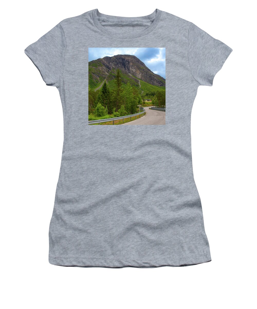 Norway Women's T-Shirt featuring the photograph Curving Road in Norway by Matthew DeGrushe