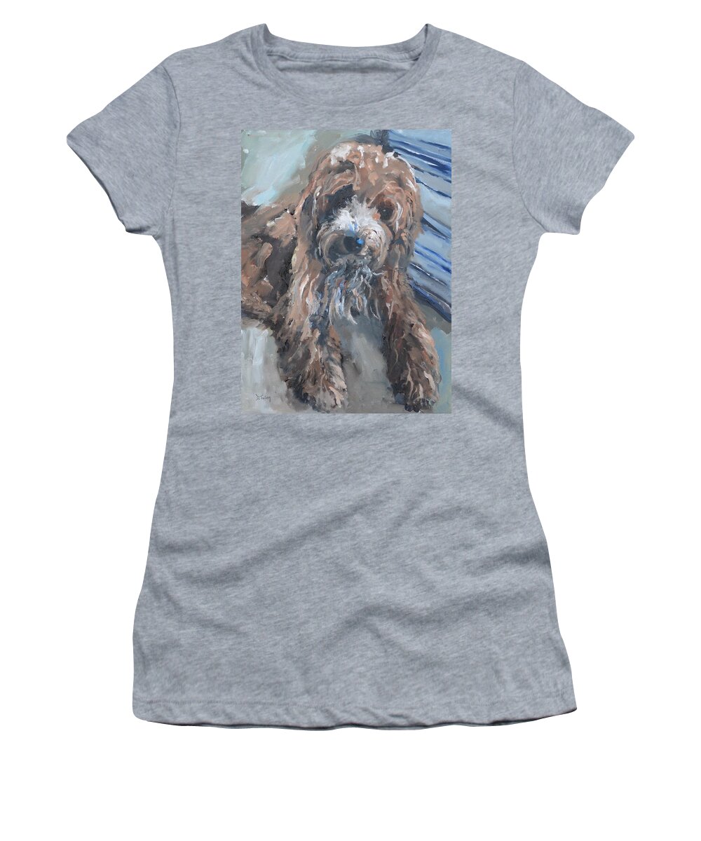 Paintings Women's T-Shirt featuring the painting Cute Cockapoo Painting by Donna Tuten