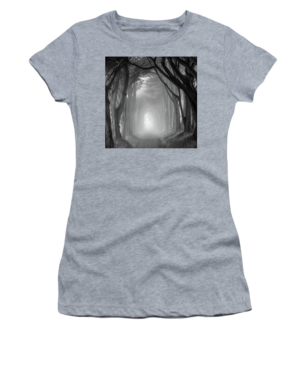 Cypress Tree Tunnel Women's T-Shirt featuring the photograph Cypress tree tunnel, Point Reyes by Donald Kinney