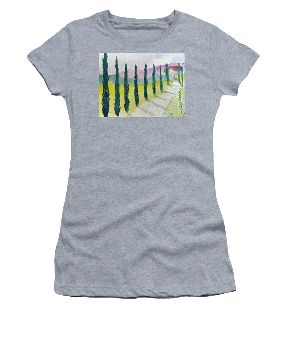 Cypress Trees Women's T-Shirt featuring the painting Cypress Trees Landscape by Roxy Rich