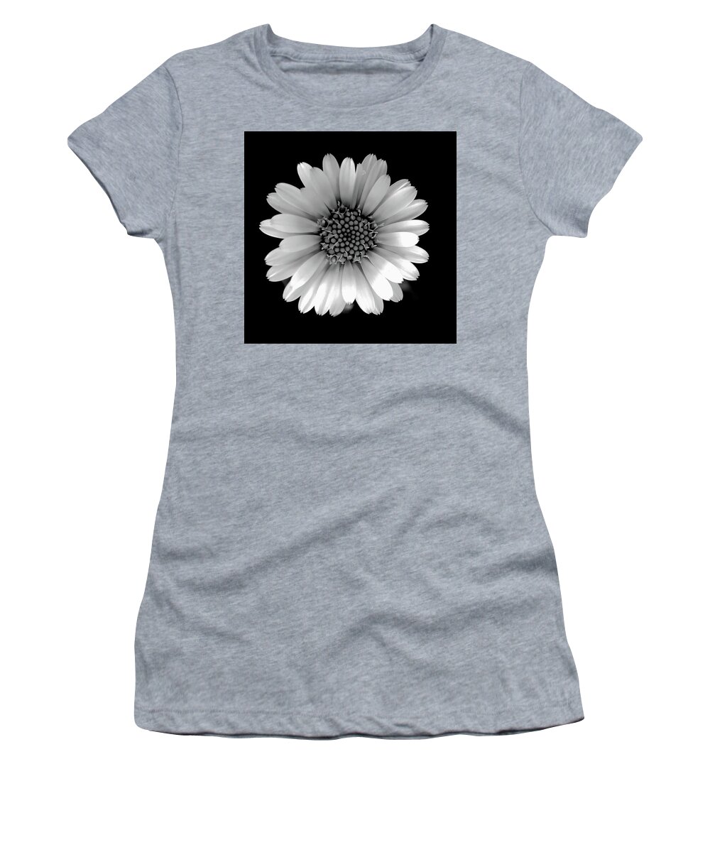 Art Women's T-Shirt featuring the photograph Daisy Black and White Square by Joan Han