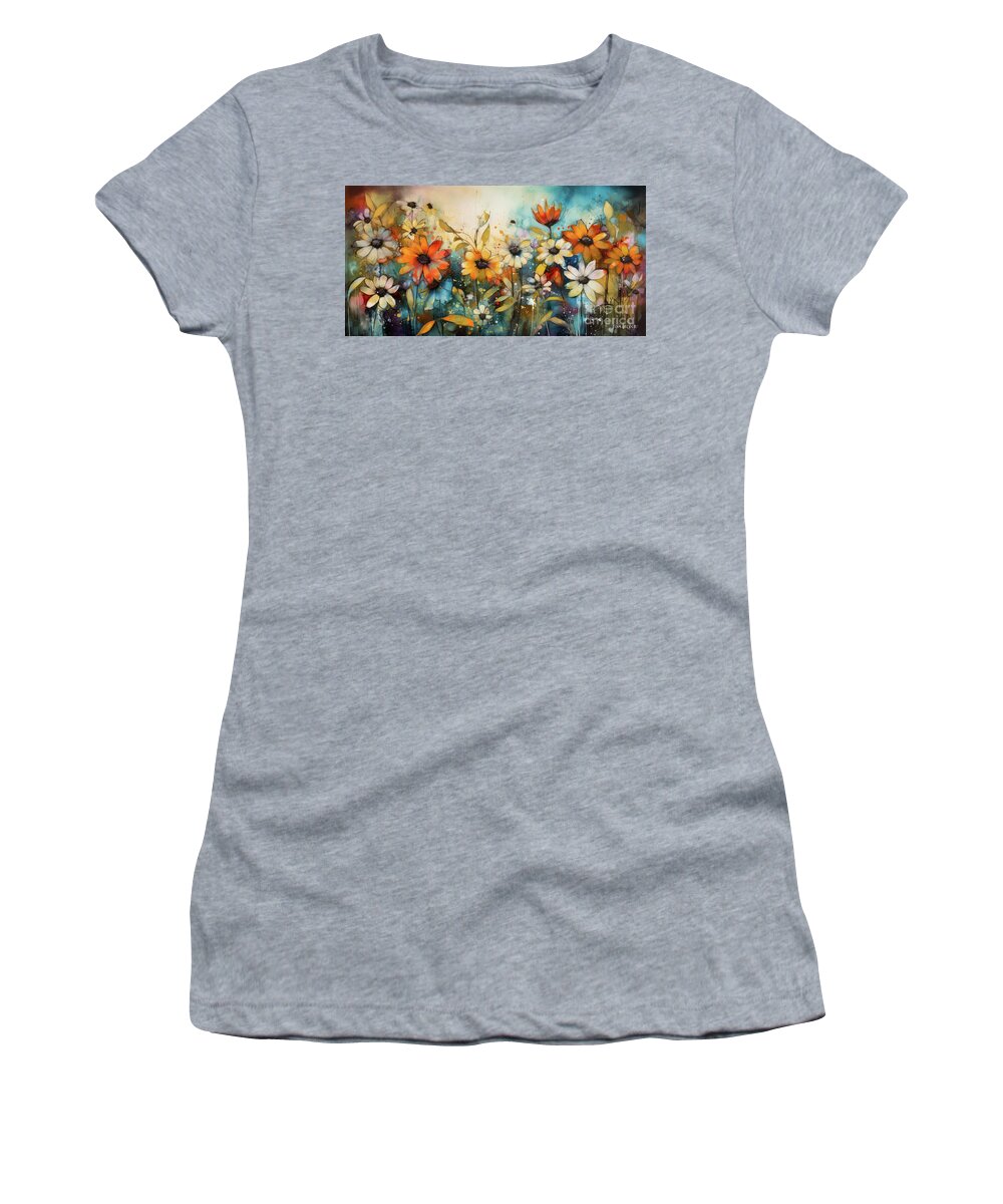 Daisy Flowers Women's T-Shirt featuring the painting Daisy Flower Garden by Tina LeCour