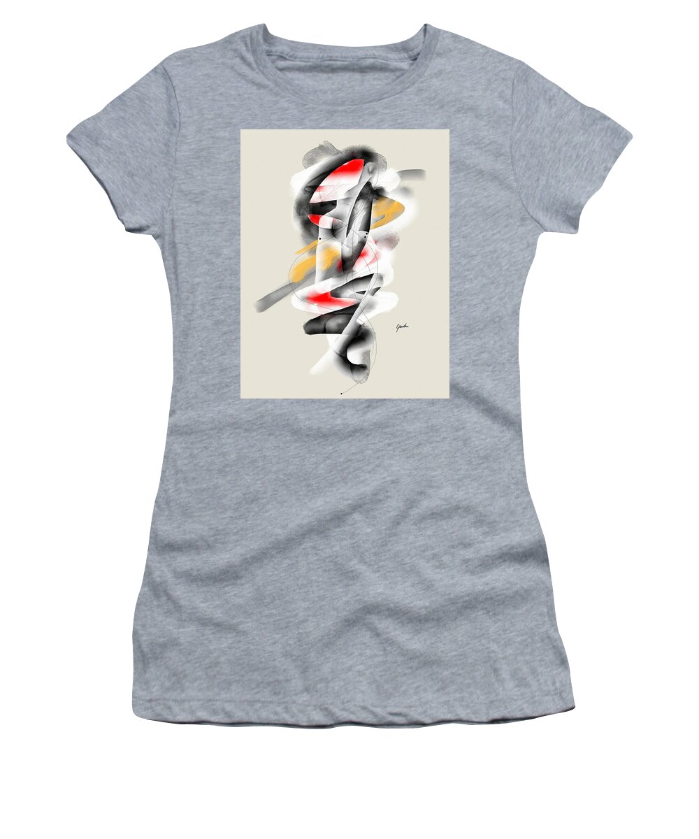 Abstract Women's T-Shirt featuring the painting Dancer - Modern Minimalist Neutral Abstract Dancing Painting by iAbstractArt