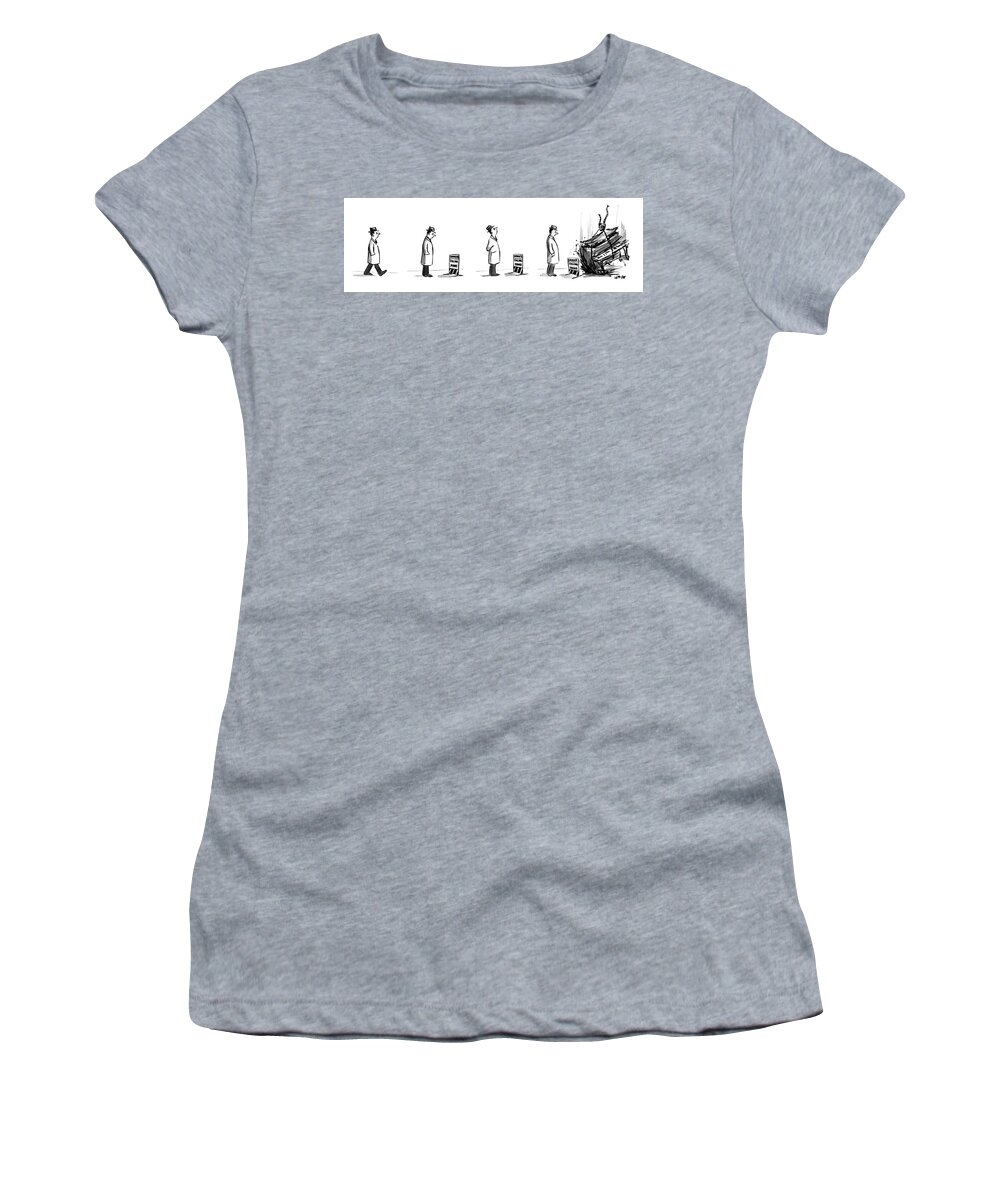 Captionless Women's T-Shirt featuring the drawing Danger Falling Piano by Warren Miller