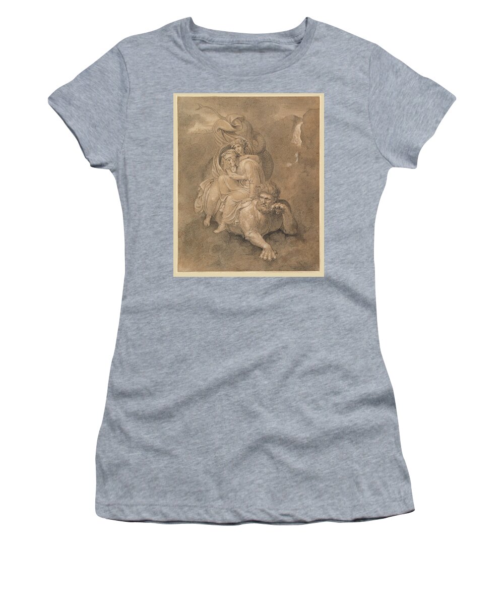 Bertel Thorvaldsen Women's T-Shirt featuring the drawing Dante and Virgil on the back of Geryon by Bertel Thorvaldsen