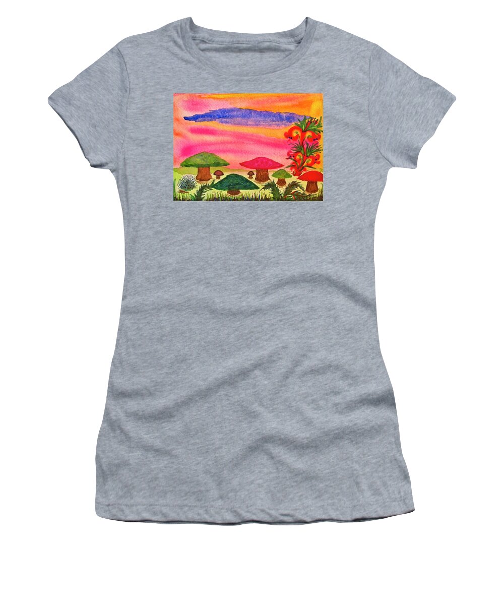 Mushrooms Women's T-Shirt featuring the painting Dare To Keep Dreaming by Karen Nice-Webb