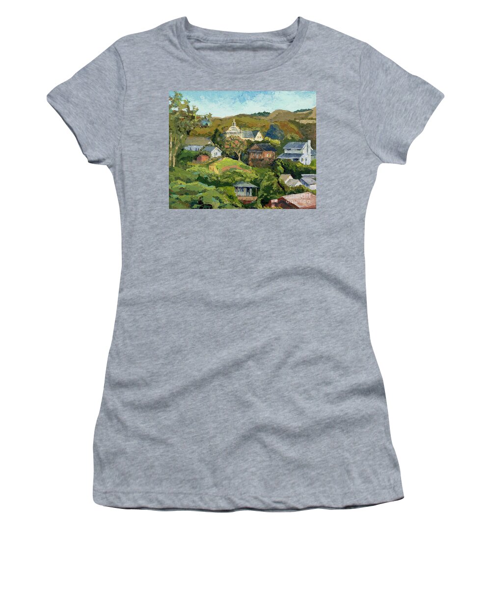 Impasto Women's T-Shirt featuring the painting Davenport - Viewed from the Tracks, 2012 by PJ Kirk