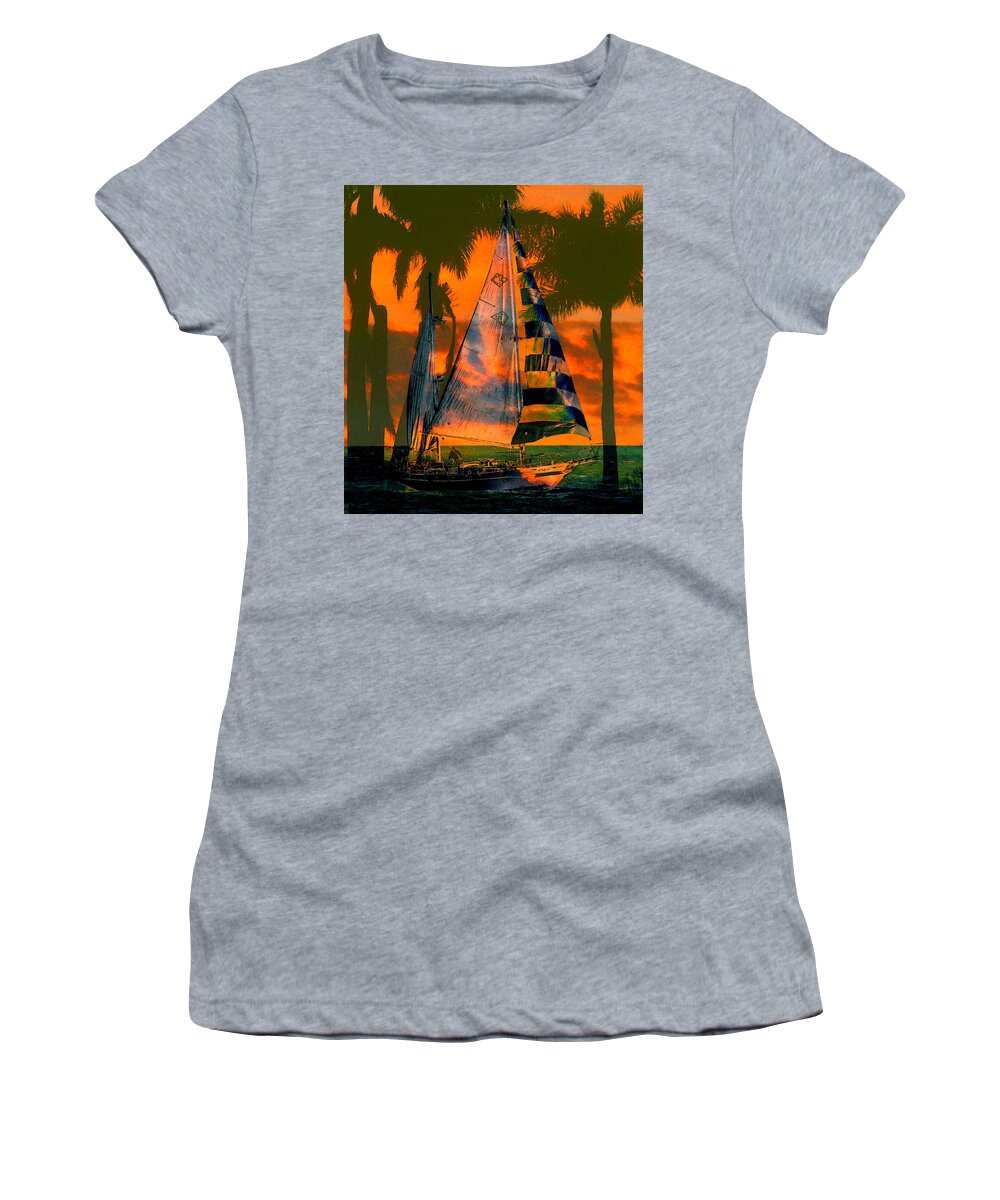 Sailing Women's T-Shirt featuring the mixed media Dawn over the Islands by David Lee Thompson