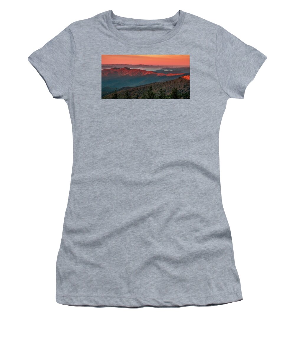 Dawn First Light Women's T-Shirt featuring the photograph Dawn's Early Light From Clingman's Dome by Marcy Wielfaert