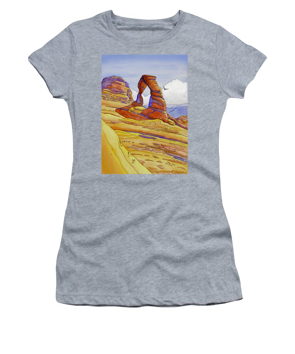 Kim Mcclinton Women's T-Shirt featuring the painting Delicate Arch by Kim McClinton