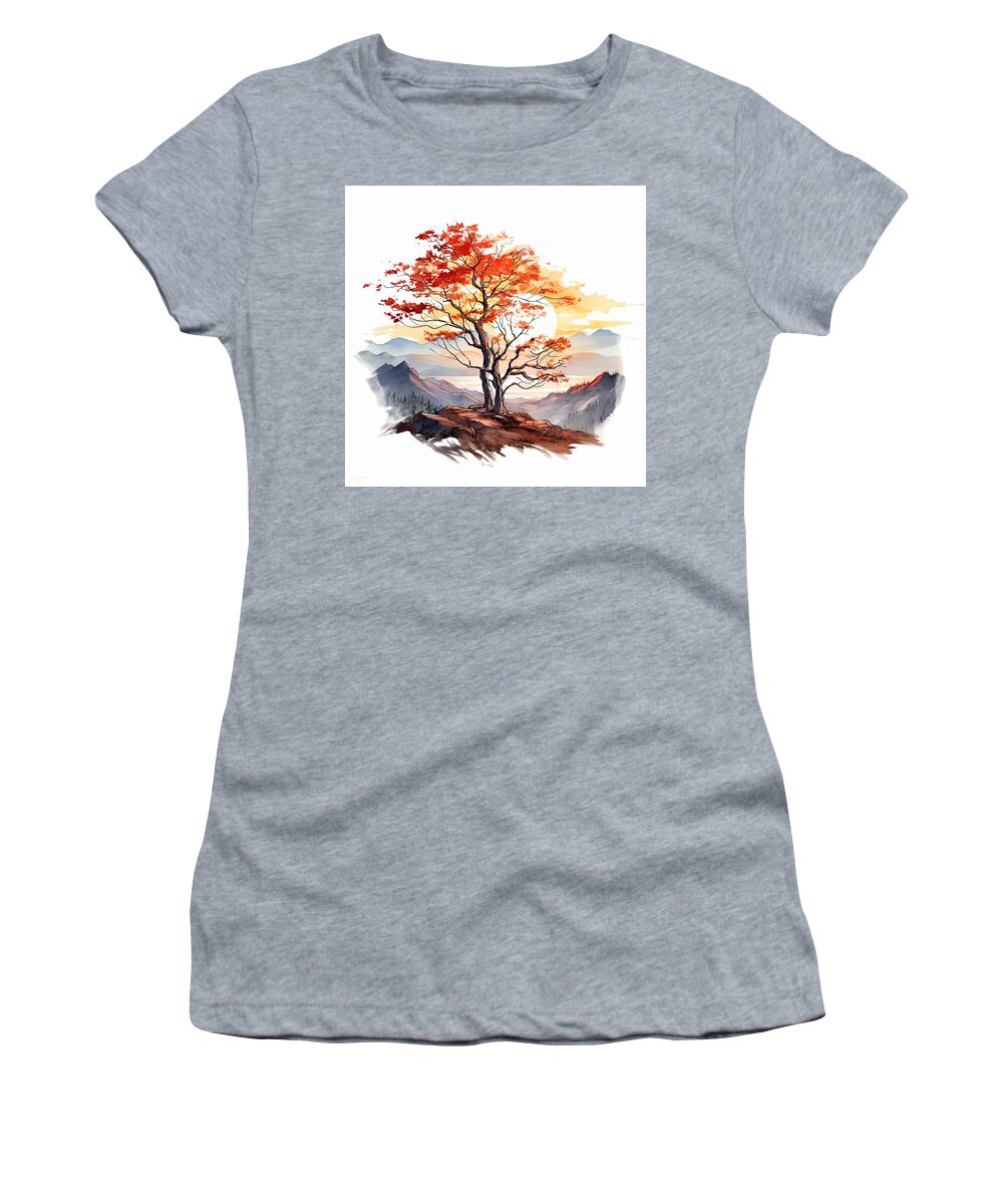 Four Seasons Women's T-Shirt featuring the digital art Delightful Fall - Contemporary Watercolors of the Four Seasons by Lourry Legarde