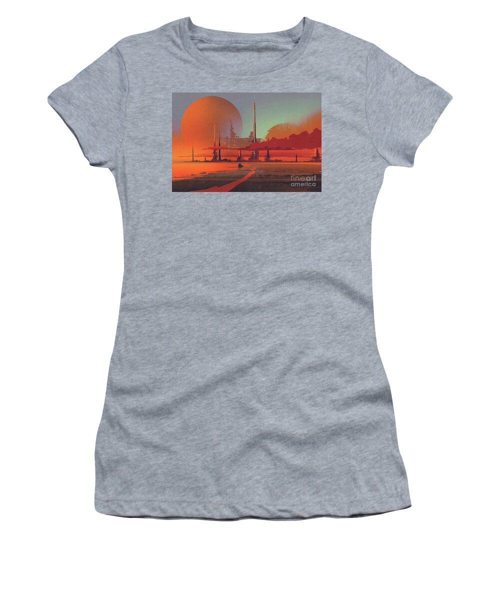 Acrylic Women's T-Shirt featuring the painting Desert Colony by Tithi Luadthong