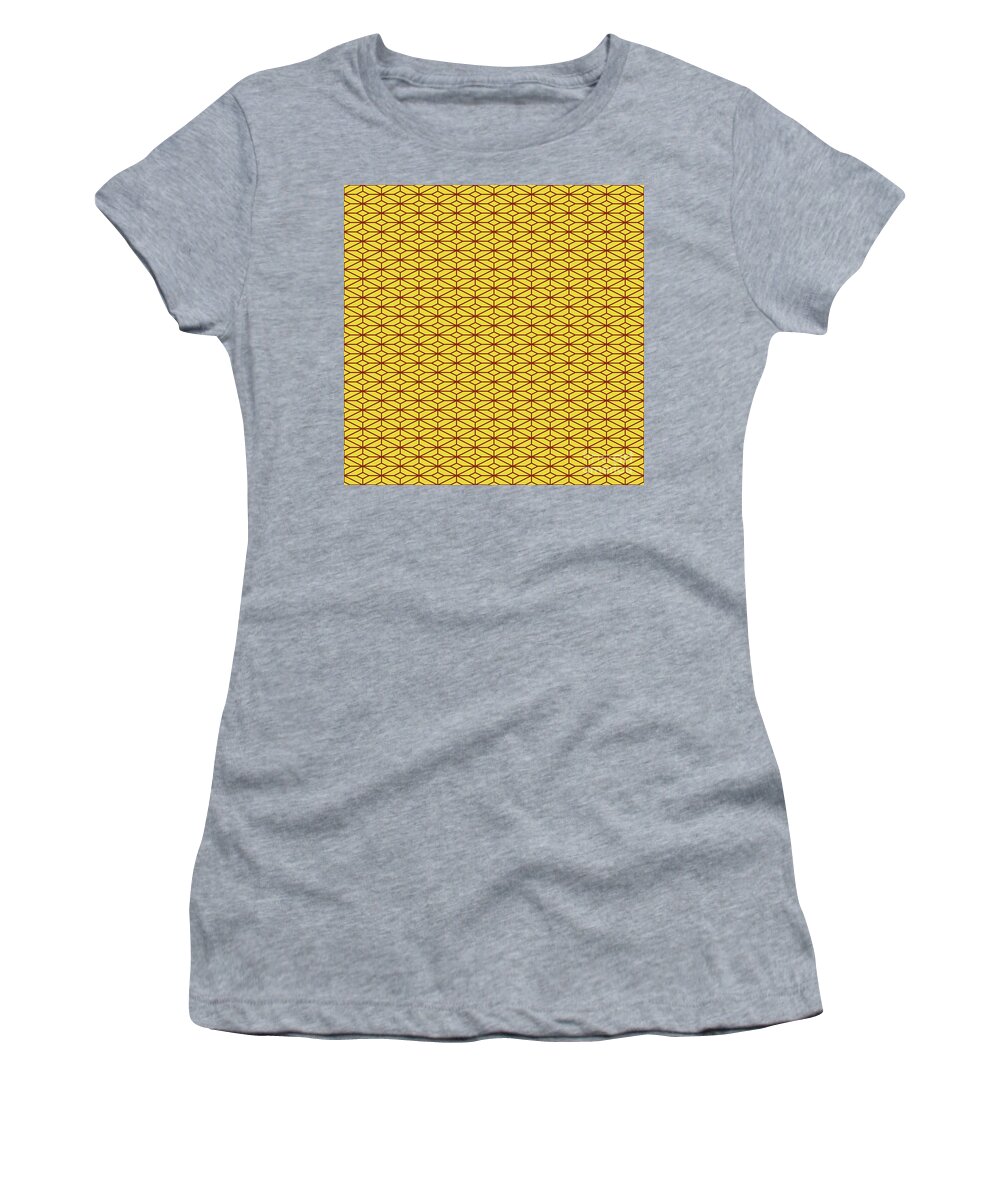 Pattern Women's T-Shirt featuring the painting Diamond Cross Lattice Pattern in Golden Yellow And Chestnut Brown n.2488 by Holy Rock Design