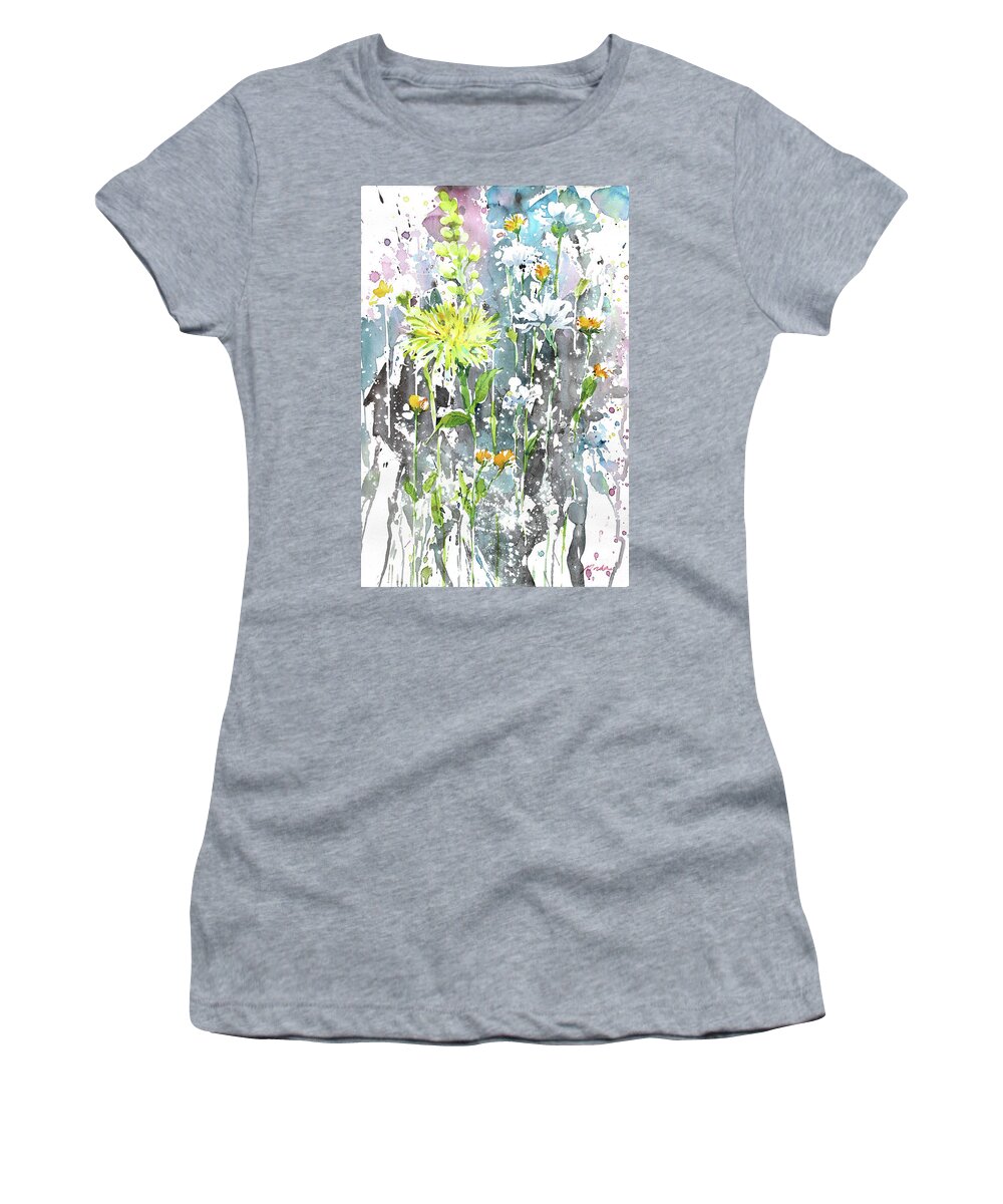 Flowers Women's T-Shirt featuring the painting Diptych No.6 Flower Left by Sumiyo Toribe