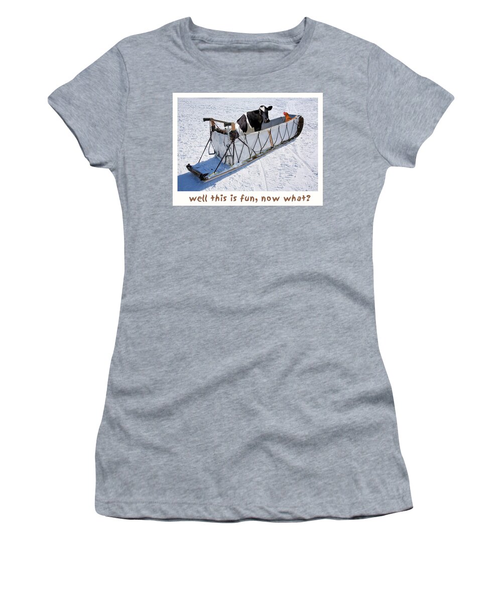 Adventurers Of Sadie And Emma Women's T-Shirt featuring the photograph Dog Sled with Sadie and Emma- no dogs by James Bethanis