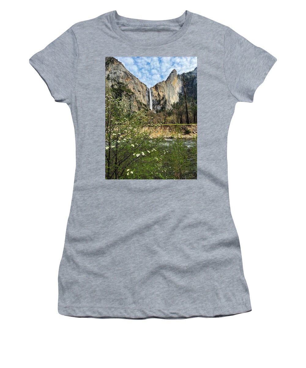Photograph Women's T-Shirt featuring the photograph Dogwood, Merced River, Sentinel Falls by John A Rodriguez