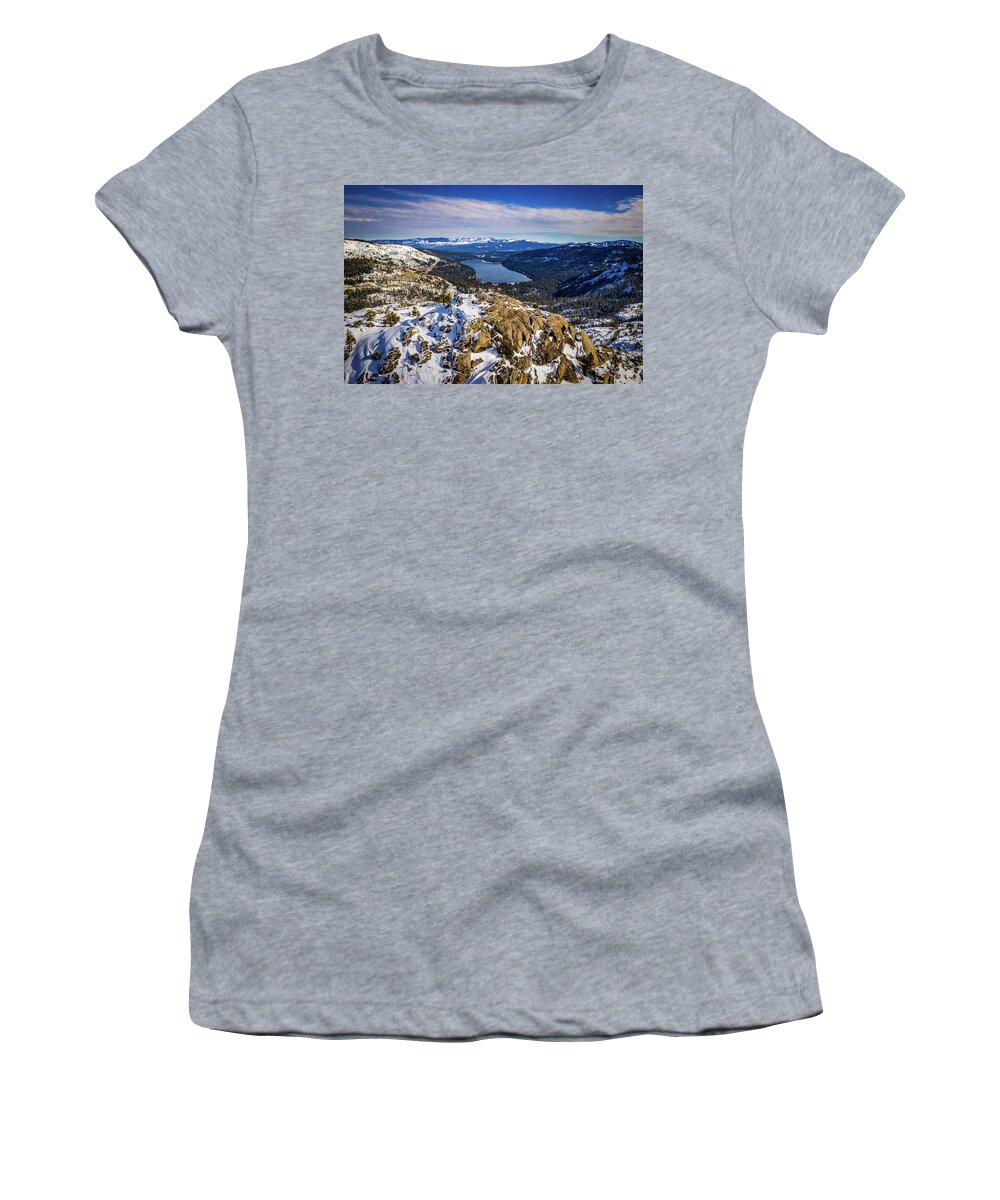 Drone Women's T-Shirt featuring the photograph Donner Aerial 3 by Clinton Ward